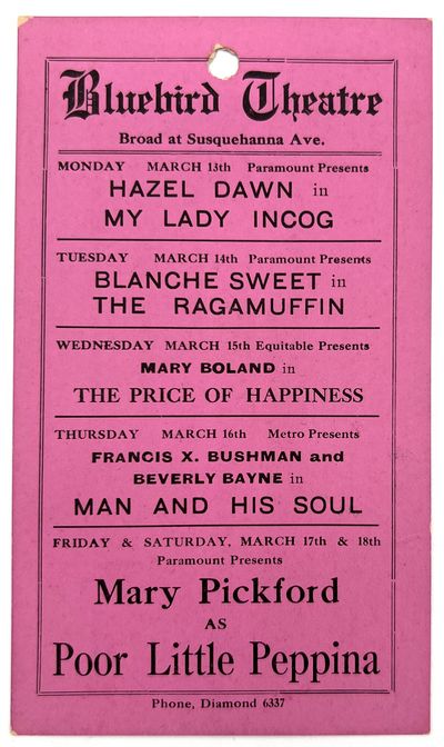 1916 Theatre Handbill Promoting Mary Pickford in "Poor Little Peppina
