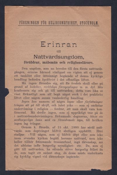 Föreningen för religionsfrihet, Stockholm.…