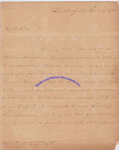 British Rear Admiral John Campbell Writes Shortly After End Of American Revolution On Continued Naval Tension Between America And Great Britain: Request That Your Lordship Will Be Pleased To Furnish Me With Instructions How To Act In This Affair