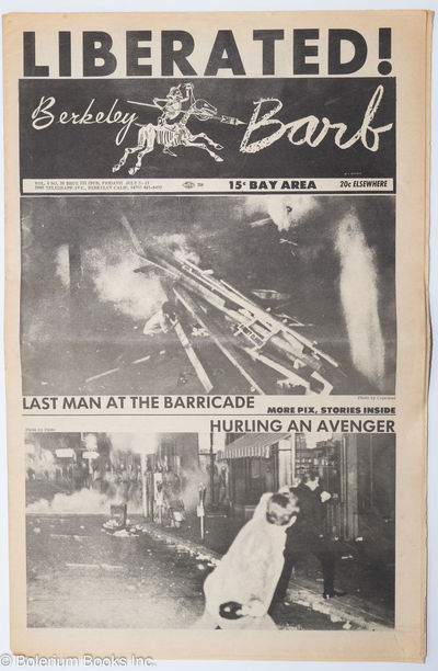 Berkeley: Berkeley Barb, 1968. Newspaper. 20p., folded tabloid underground newspaper, news, opinion,...