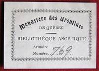 image of Ex-libris Québec. Monastère des Ursulines, Bibliothèque Ascétique