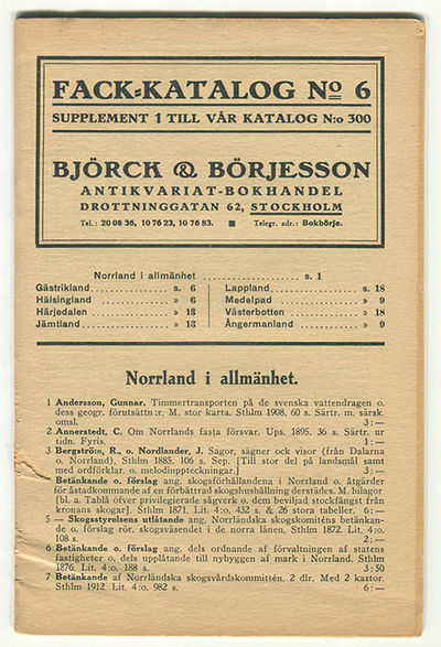 Björck & Börjesson. Fack-katalog 6. Supplement 1…