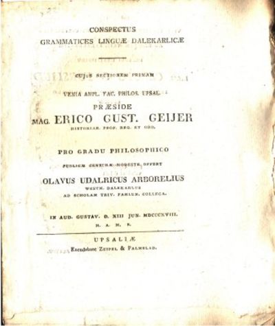 Conspectus grammatices linguæ Dalekarlicæ cujus…