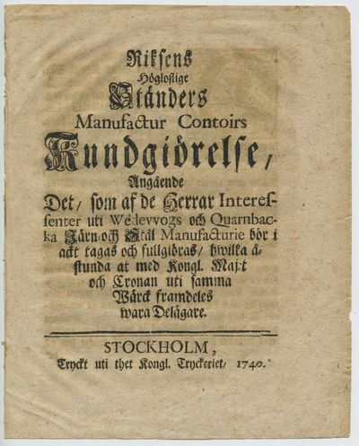 Riksens högloflige ständers manufactur contoirs…