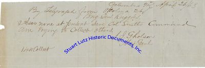 1863 Civil War Telegram Between Two Confederate Generals Discusses Defending Against Grants Campaign Towards Vicksburg