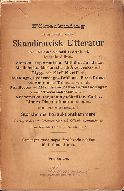 Förteckning på en rikhaltig samling Skandinavisk…