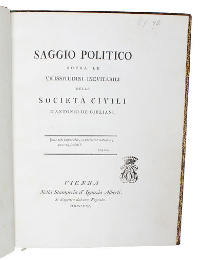 Saggio Politico sopra le vicissitudini inevitabili  delle società civili. - [THE FIRST FORMULATION OF THE MALTHUSIAN THEORY OF POPULATION ] (photo 4)