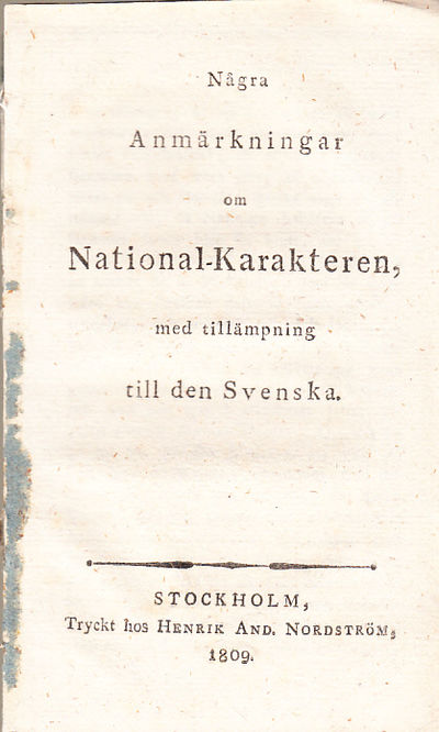 Några anmärkningar om national- karakteren, med…