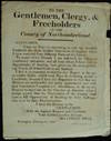 To The Gentlemen; Clergy And Freeholders Of The County Of Northumberland