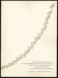 A Catalogue of the Books and Manuscripts to be Sold at Private Auction on November 17, 1962 for the Benefit of The Modern Poetry Association Following a Dinner in Honor of Mr. Robert Frost on the Golden Anniversary of Poetry Magazine
