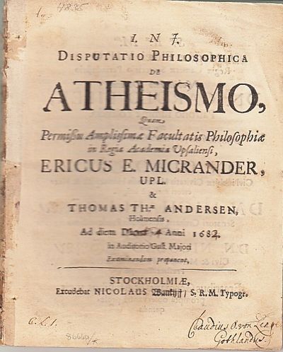 Disputatio philosophica de atheismo.