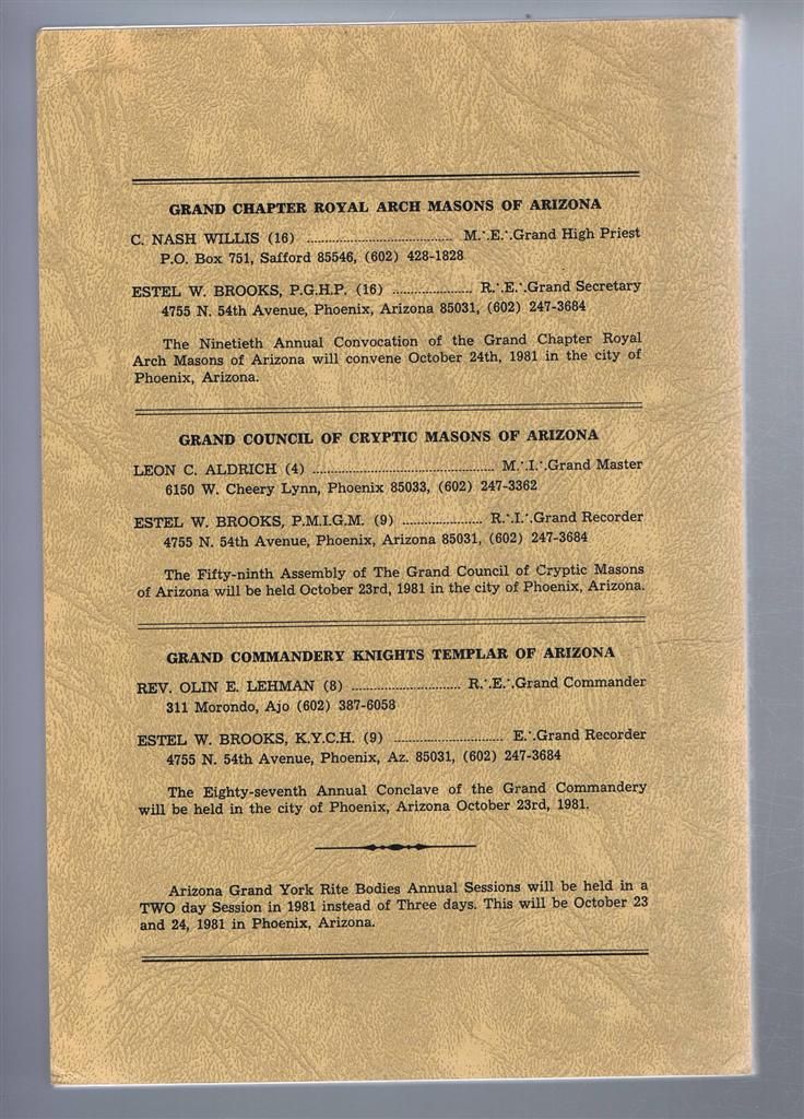 York Rite of Freemasonry in Arizona, Tucson 1980 by not given ...