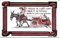 image of Donkey Pulling Broken Car on 1913 Comic Humor