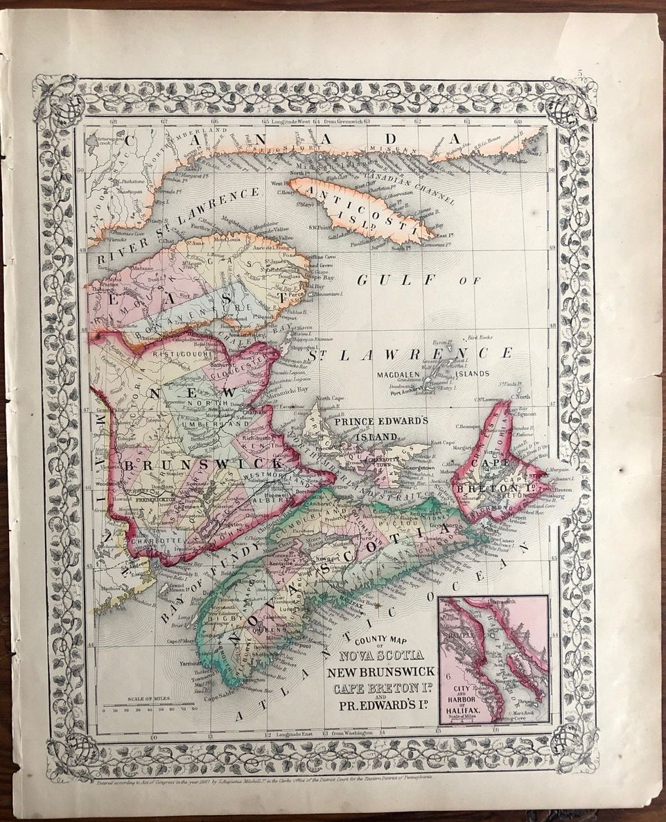 Cape Breton Counties Map Map Of Nova Scotia, New Brunswick Cape Breton Island And Prince Edward  Island In Counties By Samuel Augustus Jr. (1792-1868) Mitchell - 1St - 1868  - From Lord Durham Rare Books (Ioba) (Sku: 2432)