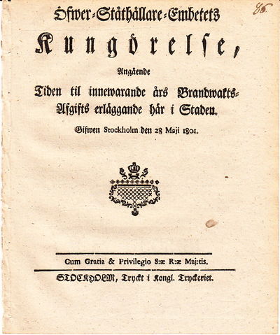 Öfwer-Ståthållare-Embetets Kungörelse, Angående…