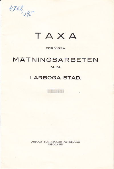 Taxa för vissa mätningsarbeten m. m. i Arboga…
