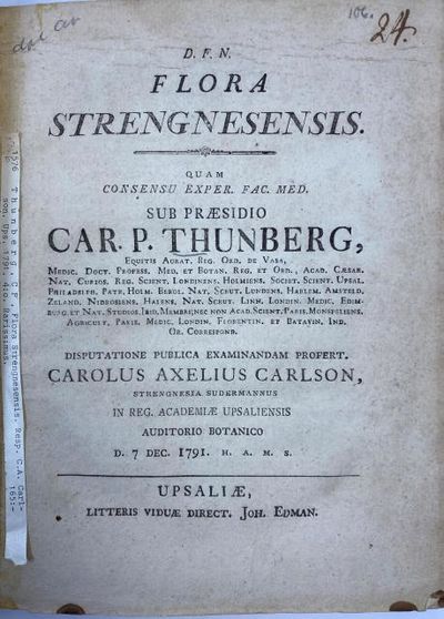 Flora Strengnesensis... Diss., resp. C.A. Carlson.