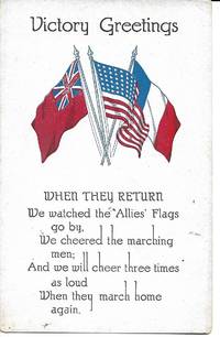 image of Victory Greetings w/ 3 Allied Flags and Poem on WWI Propaganda Postcard
