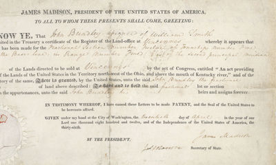 President James Madison and Secretary of State James Monroe Grant Land in Ohio