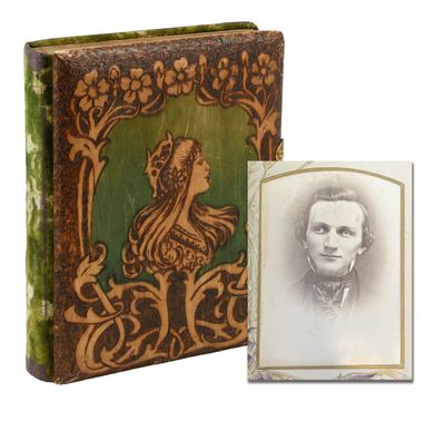 Late Victorian/ early Edwardian photo album with thirteen portraits of cross-eyed boys and men