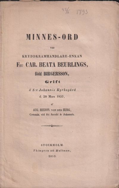 Minnes-ord vid kryddkramhandlare-enkan fru Car.…
