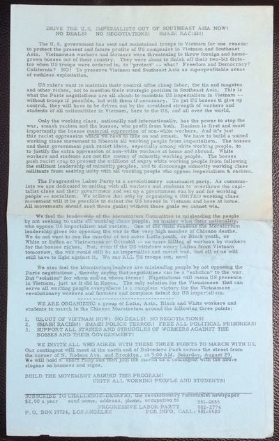 Drive the US imperialists out of Southeast Asia now! No deals! No negotiations! Smash racism! [handbill]