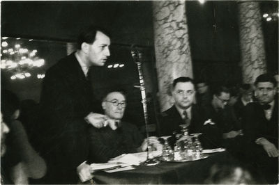 Original photograph of Andre Gide and Andre Malraux at a 1936 antifascist meeting in Paris