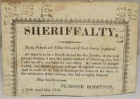 [HANDBILL] PENROSE ROBINSON.  1818.  SHERIFF.  SHERIFFALTY. YORK COUNTY, PENNSYVLANIA