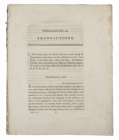 Observations upon the Marine Barometer, made during the Examination of the Coasts of New Holland and New South Wales, in the years 1801, 1802, and 1803. Read March 27, 1806. - [THE NAMING OF AUSTRALIA.] (photo 2)