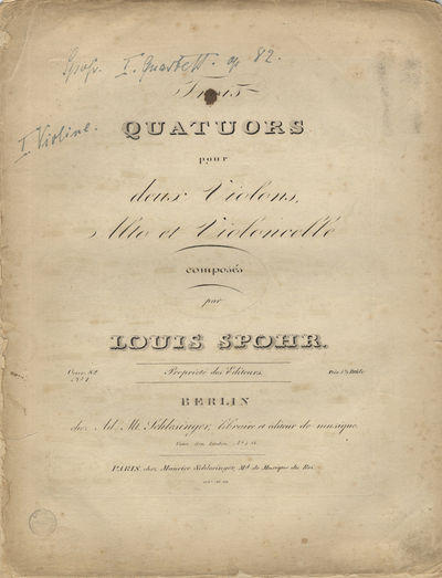 [Op. 82, nos. 1-3]. Trois Quatuors pour deux Violons, Alto et Violoncelle... Oeuv. 82. No. I...[II...3]. Prix 1 2/3 Rthlr. [Parts]
