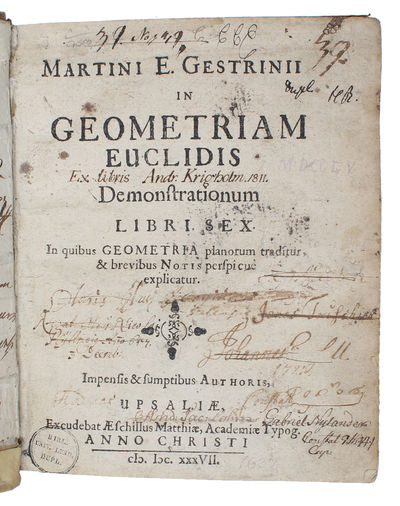 In geormetriam Euclidis Demonstrationum Libri Sex. In quibus Geometria planorum traditur, & brevis Notis perspicue explicatur. Impensis & sumptibus Authoris. - [FIRST SWEDISH EUCLID-EDITION.] (photo 4)