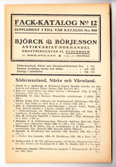 Björck & Börjesson. Fack-katalog No. 12.…