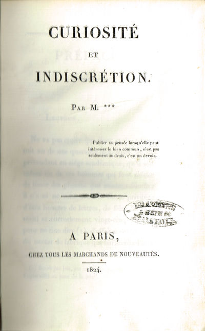 Curiosités et Indiscrétion. Par M.***. (photo 2)