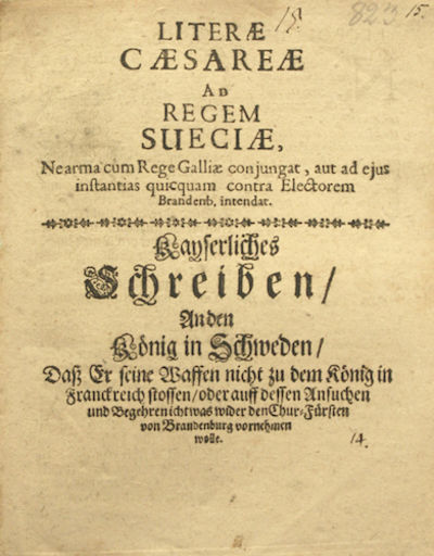 Literae caesareae ad regem Sueciae, ne arma cum…