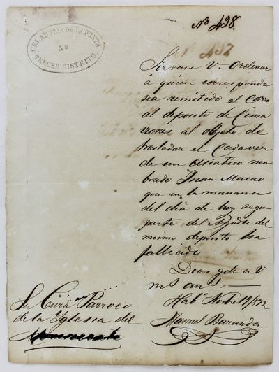 [Cuban Manuscript Document Noting the Death of a Chinese Laborer]