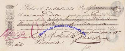 1841 Commercial Note Sent By Saloman Rothchild, The Patriarch Of The Austrian Branch Of The Rothchild Family