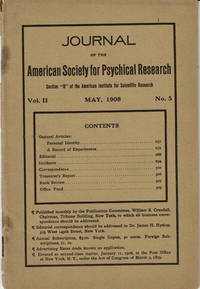 image of JOURNAL OF THE AMERICAN SOCIETY FOR PSYCHICAL RESEARCH. Volume II. No. 5. May, 1908.
