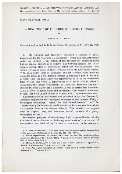 A new proof of the Church-Rosser theorem. Offprint. Mimeograph errata slip laid in