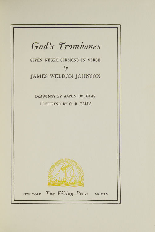 BIBLIO God's Trombones Some Negro Sermons in Verse by (INSCRIBED
