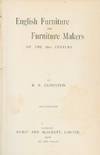 English Furniture and Furniture Makers of the 18th Century
