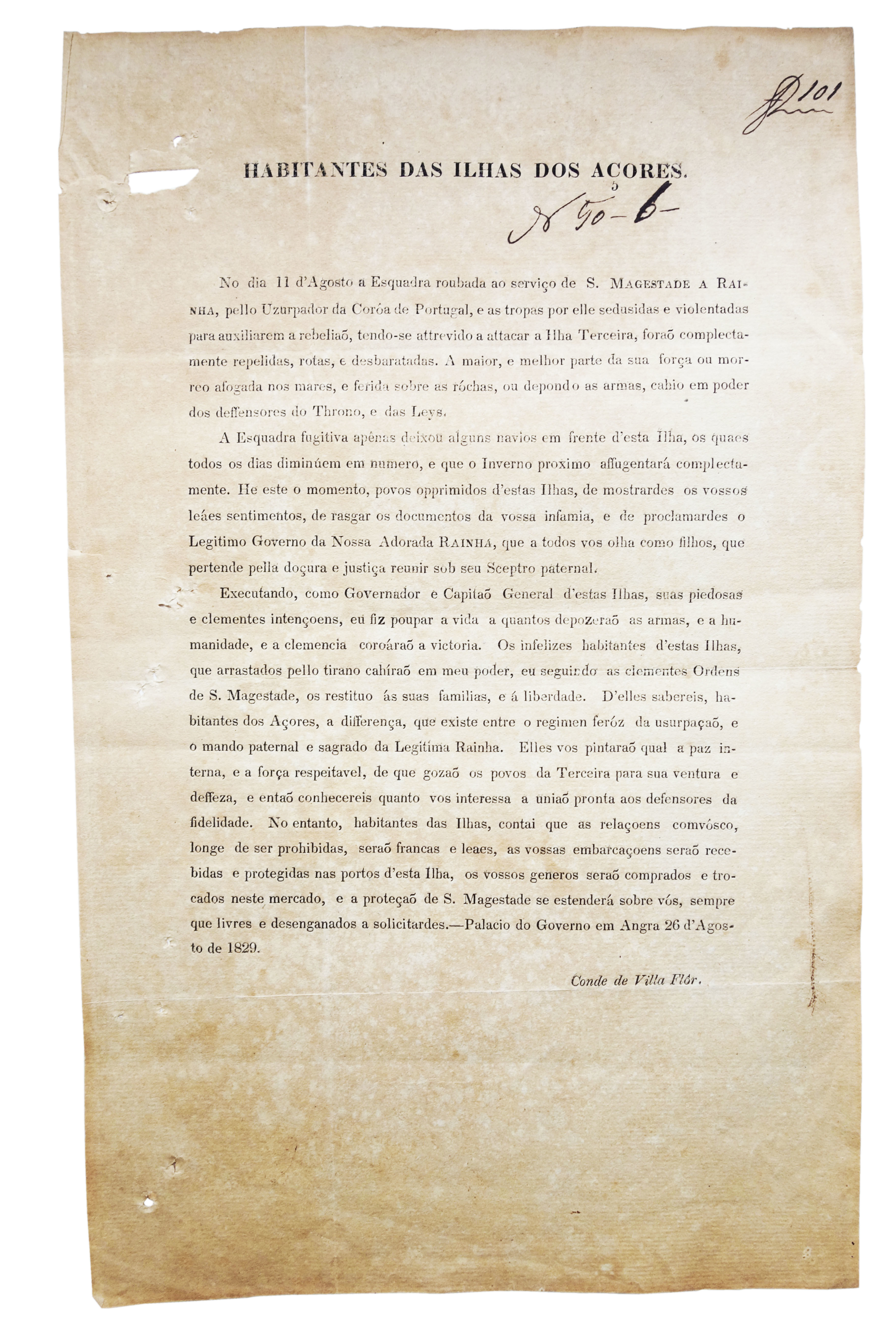 Habitantes Das Ilhas Dos Acores Begins No Dia 11 D Agosto A Esquadra Roubada Ao Servico De S Magestade A Rainha By Later 1 º Marques De Villa Flor And Still Later 1 º