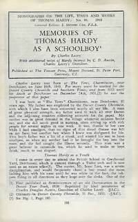 MEMORIES OF THOMAS HARDY AS A SCHOOLBOY. With additional notes of Hardy's interest by C. D. Austin, Charles Lacey's Grandson