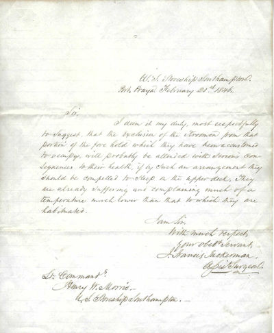 Autograph Letter Signed, USS Steamship Southampton, Port Praya [Cape Verde Island, off the coast of West Africa], February 21, 1846, to Lt. Commander Henry W. Morris, Commanding USS Southampton