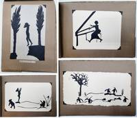 Album with Nine (9) Original Abstract Black Silhouette Scenes Mostly Whimsical- Some with Poetry. Signed W. S.