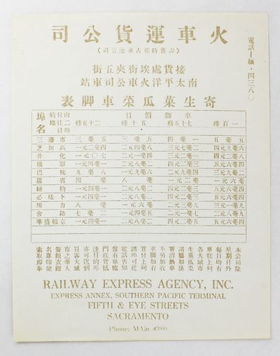 [Rate Table for Shipping Fresh Produce Throughout the United States, Printed in Chinese]