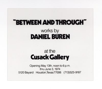 Exhibition card: “Between and Through,” works by Daniel Buren (13 May-3 June 1974)
