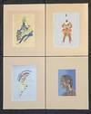 [HAND-PAINTED ART-DECO DEPICTIONS OF PEOPLE FROM EXOTIC LANDS IN ORNAMENTAL COSTUMES]. A set of four paintings on paper, matted