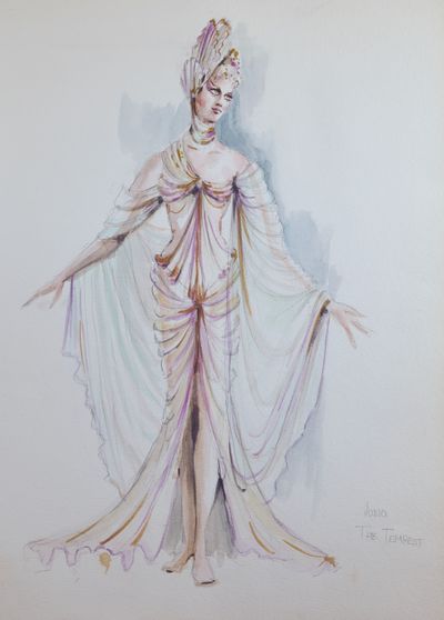 The Tempest. 2 original large costume designs in watercolor and pencil by noted American artist Robert Perdziola (born 1961), each titled by the artist, one signed and dated March 1982