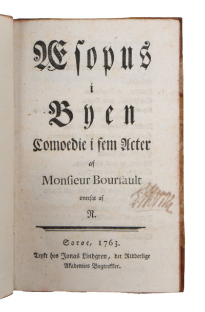 Æsopus i Byen, Comedie i fem Acter af Monsieur Boursault, oversat af R. (i.e. Laurentz Reerslev). (photo 2)