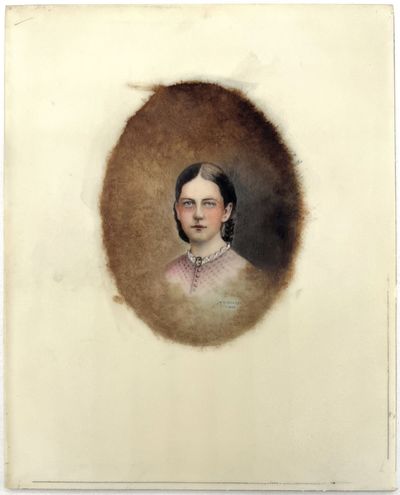 Fine 1903 Portrait of Victorian Woman in Oil on Porcelain
